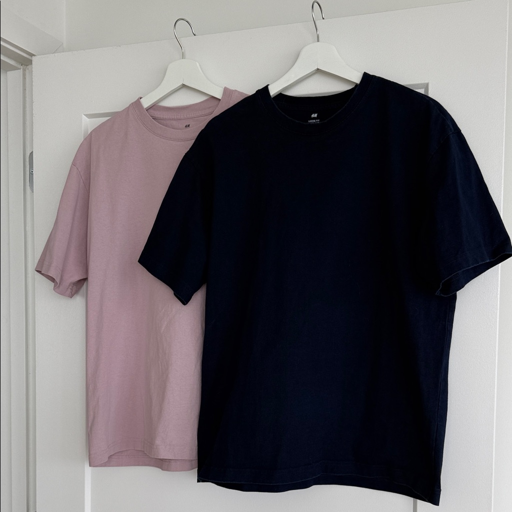 H&M Short Sleeve Tee Duo - Light Mauve & Dark Blue